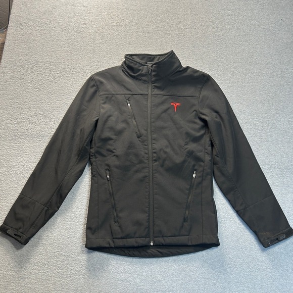 Tesla Motors Softshell Jacket Mens XS Black Red Logo Full Zip Performance